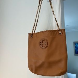 Tory Burch Marion Leather Book Bag, Royal Tan
